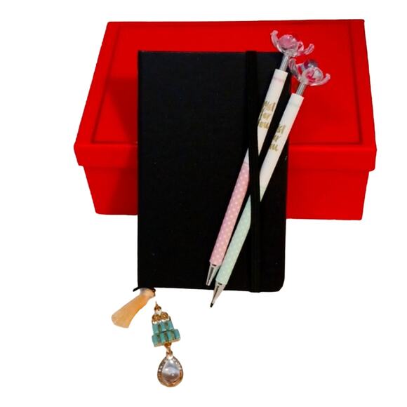 Journal GIFT SET Black Hardcover Notebook Fancy Bookmark insert Pencil Duo NEW! - Picture 8 of 14
